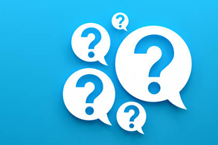 Question marks in speech bubbles on blue background