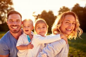 Family smiling together.