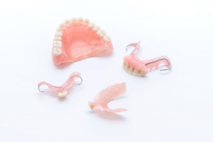 an assortment of bridges and dentures