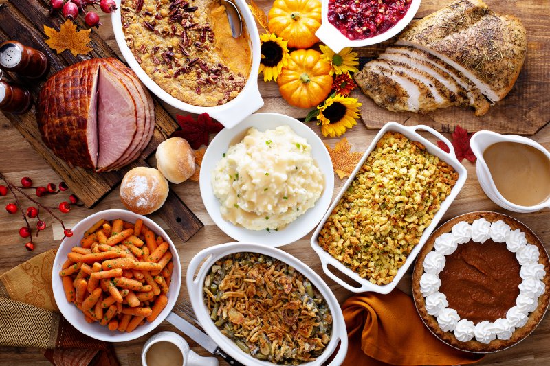 A wide variety of Thanksgiving foods